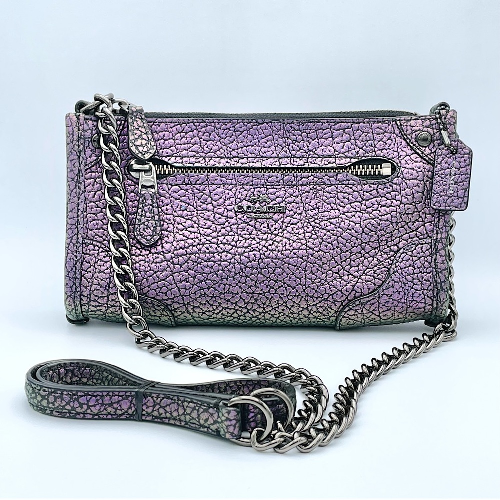 SOLD! COACH Metallic Hologram Mickie Iridescent Oil Slick Leather Crossbody Bag